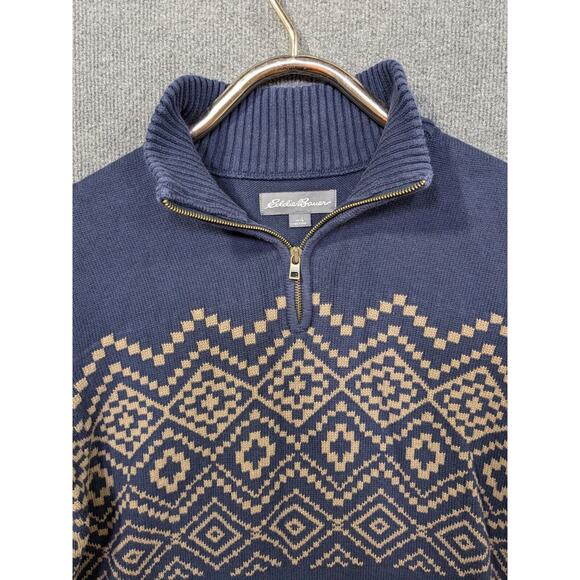 Vtg Eddie Bauer Sweater Mens Large Geometric Winter Cotton 1/4 Zip Pullover Y2K - Picture 2 of 10